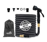 VELVETIO Expandable Strong Garden Hose Pipe 90FT, 7 Function Nozzle Spray Gun with 3/4" 1/2" 1" Leakproof Connector, 4 Layer Latex Core No Kink Flexible Hose for Outdoor & Car Wash, Black