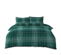 VELVETIO Finn Check Duvet Cover King, Ultra Soft Checkered Bedding Bedset with Matching Fitted Sheet & Pillowcases, Polycotton Reversible Complete Quilt Coverlet, Green