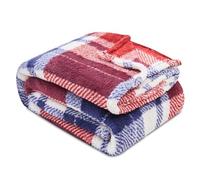 VELVETIO Fluffy Tartan Check Throw 200 x 240cm, Extra Large Teddy Fleece Sofa Settee Bed Blanket, Soft & Cosy Thermal Warm Checkered Travel Throws, Navy/Red