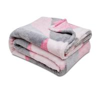 VELVETIO Fluffy Teddy Fleece Throws 130 x 180cm, Lightweight Geometric Triangle Blanket for Sofa Bed, Thermal Warm & Cosy Large Throw Blanket, Blush Pink/Grey