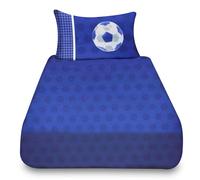 VELVETIO Football Fitted Sheet Single with Matching Pillowcase, Soft Breathable Polycotton Kids Bedsheet, Boys & Girls Soccer Printed Bedding Bedset, Blue