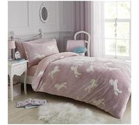 VELVETIO Kids Teddy Bear Duvet Cover Set with Matching Pillowcases, Glow in Dark Bedding Sets, 100% Polyester Warm, Sherpa Fleece Cuddly Unicorn Quilt Covers, Double Bedset, Multi