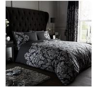 VELVETIO Luxury Empire Damask Duvet Cover Set with Matching Pillowcases, Reversible Printed Paisley Beddings, Breathable Polycotton Floral Linen, King Size, Black