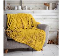 VELVETIO Luxury Hug & Snug Fleece Throw, Extra Large Thermal Warm Fluffy Fur Blankets, Super Soft Snuggle & Cuddle Sofa Bed Throws, Double Size 150 x 200 cm, Ochre