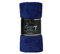 VELVETIO Luxury Waffle Fleece Popcorn Throw, Extra Large Thermal Warm Honeycomb Blanket, Soft & Cosy 100% Polyester Snuggle Sofa Bed Throws, 130 x 150cm, Navy