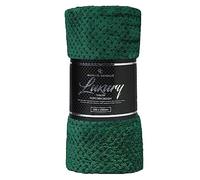 VELVETIO Luxury Waffle Fleece Popcorn Throw, Extra Large Thermal Warm Honeycomb Blanket, Soft & Cosy 100% Polyester Snuggle Sofa Bed Throws, 130 x 150cm, Dark Green