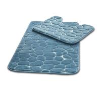 VELVETIO Pebbles Stone Bath Mat & Pedestal Set for Bathroom, Water Absorbent Non Slip 2 Piece Toilet Mats, Extra Soft Shower & Bathtub Rug, (50x80, 50x40 cm), Aqua