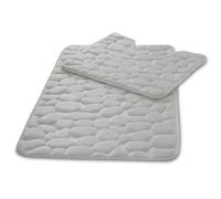 VELVETIO Pebbles Stone Bath Mat & Pedestal Set for Bathroom, Water Absorbent Non Slip 2 Piece Toilet Mats, Extra Soft Shower & Bathtub Rug, (50x80, 50x40 cm), Grey