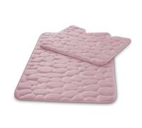 VELVETIO Pebbles Stone Bath Mat & Pedestal Set for Bathroom, Water Absorbent Non Slip 2 Piece Toilet Mats, Extra Soft Shower & Bathtub Rug, (50x80, 50x40 cm) Blush Pink