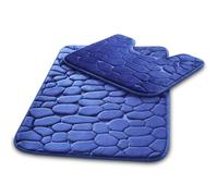 VELVETIO Pebbles Stone Bath Mat & Pedestal Set for Bathroom, Water Absorbent Non Slip 2 Piece Toilet Mats, Extra Soft Shower & Bathtub Rug, (50x80, 50x40 cm) Royal Blue