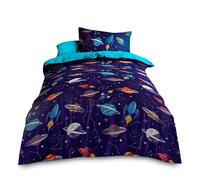 VELVETIO Premium Kids Duvet Cover Set with Pillowcase, Super Soft Microfiber Space Bedding Bedset, Breathable Girls & Boys Comforter Coverlet Single, Multi