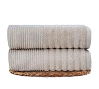 VELVETIO Quick Dry Paris Ribbed Sheet for Bathroom, 2 Piece Soft 100% Cotton Bath Sheet 90 x 140cm, Highly Absorbent Hotel Quality Sheets 600 GSM, Natural