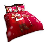 VELVETIO Santa Claus Duvet Cover Set Single with Pillowcase, Printed Snowflakes Christmas Bedding Sets, Soft Reversible Xmas Gift Comforter Bedset, Multi