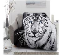 VELVETIO Snuggle Wildlife 3D White Tiger Throw, Super Soft Animal Print Fleece Blankets, Extra Large Cuddly & Fluffy Blanket For Sofa Bed, 200 x 240cm