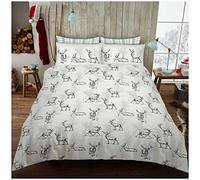 VELVETIO Super Soft Darlington Stag Duvet Cover Set, Polycotton Deer Stags Bedding Sets with Matching Pillow cases, Breathable Reversible Check Quilt Bedset, King Size