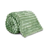 VELVETIO Super Soft Osum Ribbed Throw Double (150 x 200cm), Thermal Warm & Cosy Fluffy Fleece Stripe Blankets, Extra Large Thick Blanket for Sofa Bed, Green