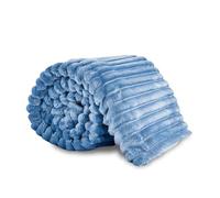 VELVETIO Super Soft Osum Ribbed Throw King (200 x 240cm), Thermal Warm & Cosy Fluffy Fleece Stripe Blankets, Extra Large Thick Blanket for Sofa Bed, Denim Blue