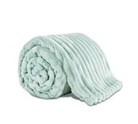 VELVETIO Super Soft Osum Ribbed Throw King (200 x 240cm), Thermal Warm & Cosy Fluffy Fleece Stripe Blankets, Extra Large Thick Blanket for Sofa Bed, Duck Egg