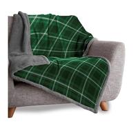 VELVETIO Tartan Check Throw for Sofa Bed 130 x 180cm, Thermal Warm Large Teddy Fleece Couch Blanket, Ultra Soft Lightweight Fluffy Armchair Throws, Green/Charcoal