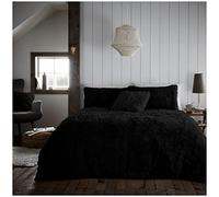 VELVETIO Teddy Bear Hug and Snug Duvet Set & Pillowcase, Fluffy Fur Fleece Bedding Quilt Cover, Super Soft Cuddle Sherpa warm Comforter Bedset, 2Pc Single Size Duvets, Black