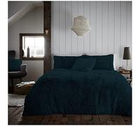 VELVETIO Teddy Bear Hug and Snug Duvet Set & Pillowcases, Fluffy Fur Fleece Bedding Quilt Cover, Super Soft Cuddle Sherpa warm Comforter Bedset, 3Pc Double Size Duvets, Teal