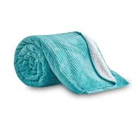 VELVETIO Teddy Checkered Fleece Blanket for Sofa Bed, Super Soft Reverisble Flannel Sherpa Warm Throw 200 x 240cm, Fluffy Thick Lightweight Travel Blankets, Teal