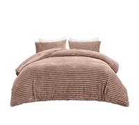 VELVETIO Teddy Fleece Duvet Cover with Pillowcase, Thermal Warm Chunky Ribbed Bedding Set, Ultra Soft Winter 100% Polyester Comforter Coverlet, Single, Mink
