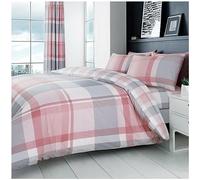 VELVETIO Waverly Check Duvet Set with Matching Pillowcase, Easy Care Reversible Polycotton Checked Bedding Hypoallergenic Checkered Quilt Cover, Single Size, Blush Pink