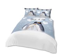 VELVETIO Xmas Penguin Duvet Cover Set & Pillowcases, Ultra Soft Snowflakes Christmas Bedding Bedset, Reversible Forever Love Comforter Coverlet King, Multi