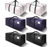 VELVETSURE 6 Pack Heavy Duty Large Moving Bags W/Backpack Straps - Strong Handles & Zippers, Storage Totes, Fold Flat, Alternative to Moving Box and Storage Bin, Semi-Transparent+Blue+Black