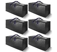 VELVETSURE Heavy Duty Extra Large Moving Bags W/Backpack Straps - Strong Handles & Zippers, Storage Totes For Space Saving, Fold Flat, Alternative to Moving Box and Storage Bin (Set of 6, Black)