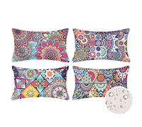 Velvhom Boho Cushion Covers Outdoor Waterproof Linen Pillowcases Set of 4 Mandala Throw Pillow Covers 30cm X 50cm Hippie Decorative Oblong Lumbar Pillow Cases for Livingroom Sofa Bed,12x20 Inch