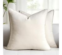 Velvhom Cotton Linen Cushion Covers 45 x 45 Outside Pillow Covers Autumn Winter Solid Color Luxurious Cushions Covers for Patio Couch Sofa Balcony Garden Furniture Home Decor Set of 2, Light Grey