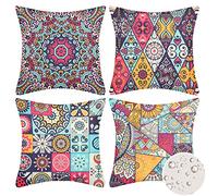 Velvhom Outdoor Waterproof Throw Pillow Covers Mandala Boho Summer Decorative Pillowcases Linen Square 4 Pack Cushion Covers 50x50 cm for Home Patio Garden Sofa Chairs 20x20 inch