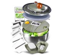 Velvomax 6-in-1 Salad Spinner Stainless Steel 4.5 L [Multifunction] Vegetable Cutter Serving Bowl & Salad Spinner in One - Dishwasher Safe - Non-Slip Salad Bowl with Lid for Cooking Lovers