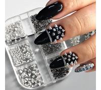 Velvoria 6 Grid Metallic Rivets Punk Nail Charm, 3D Gothic Punk for Nails, Silver Black Cone Spike Rivets, Nail Art Jewels, Alloy, Mini Rivets, Nail Accessories