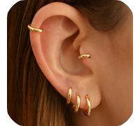 Velvoria Small golden hoops made from 925 sterling silver for women and men, 18 karat gold-plated hinged hoops for cartilage, helix, tragus, sung, earlobe (1 pair - 5 mm)