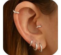 Velvoria Small Hoop Earrings in 925 Sterling Silver for Women and Men, White Gold-Plated Hinged Hoops for Cartilage, Helix, Tragus, Lobe (1 Pair - 6 mm)