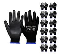 Velway 12 Pairs Safety Work Gloves - Firm Grip Gardening Gloves Non-Slip PU Coated Builders Gloves Lightweight Breathable Protective EN388 Mechanic Working Gloves for Men Women Black (Size 10/XL)
