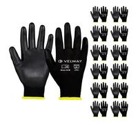 Velway 12 Pairs Safety Work Gloves - Firm Grip Gardening Gloves Non-Slip PU Coated Builders Gloves Lightweight Breathable Protective EN388 Mechanic Working Gloves for Men Women Black (Size 8/M)