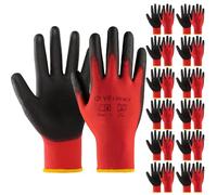 Velway 12 Pairs Safety Work Gloves - Firm Grip Gardening Gloves Non-Slip PU Coated Lightweight Breathable Protective Mechanic Builders Working Gloves Men Women for General Duty Work Red (Size 8/M)