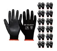 Velway 12 Pairs Work Gloves PU Coated for Men Women, Black, Size 7/S