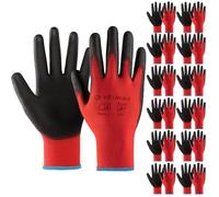 Velway 12 Pairs Work Gloves PU Coated for Men Women, Red, Size 10/XL