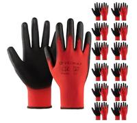 Velway 12 Pairs Safety Work Gloves - Firm Grip Gardening Gloves Non-Slip PU Coated Lightweight Breathable Protective Mechanic Builders Working Gloves Men Women for General Duty Work Red (Size 9/L)