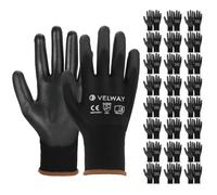 Velway 24 Pairs Safety Work Gloves PU Coated Secure Grip, Black, Size 9/L