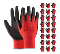 Velway 24 Pairs Safety Work Gloves PU Coated Secure Grip, Red, Size 10/XL | Breathable, Lightweight, Good Dexterity, EN388 Rated, Ideal for Gardening, Builders, Warehouse, General Duty Work