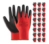 Velway 24 Pairs Safety Work Gloves PU Coated Secure Grip, Red, Size 9/L