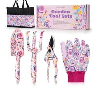 Velway 5-Piece Gardening Tools Set - Mum's Gift with Bags & Gloves, Floral Print Metal Garden Tools Ideal for Ladies, Mothers Day, Christmas, Birthday