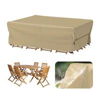 Velway Garden Furniture Covers Waterproof - 200x160x74cm Outdoor Table Cover Tear-Resistant with Reflective Strip Air Vent 600D Anti-UV Windproof for Outside Patio Table and Chair Rattan Sofa - Khaki