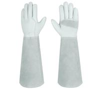 Velway Long Leather Gardening Gloves - Reinforced Palm Thorn Proof Protective Thick Work Gloves with Forearm Protection Multi-Purpose for Rose/Blackberry Pruning General Work Construction - Grey M/8